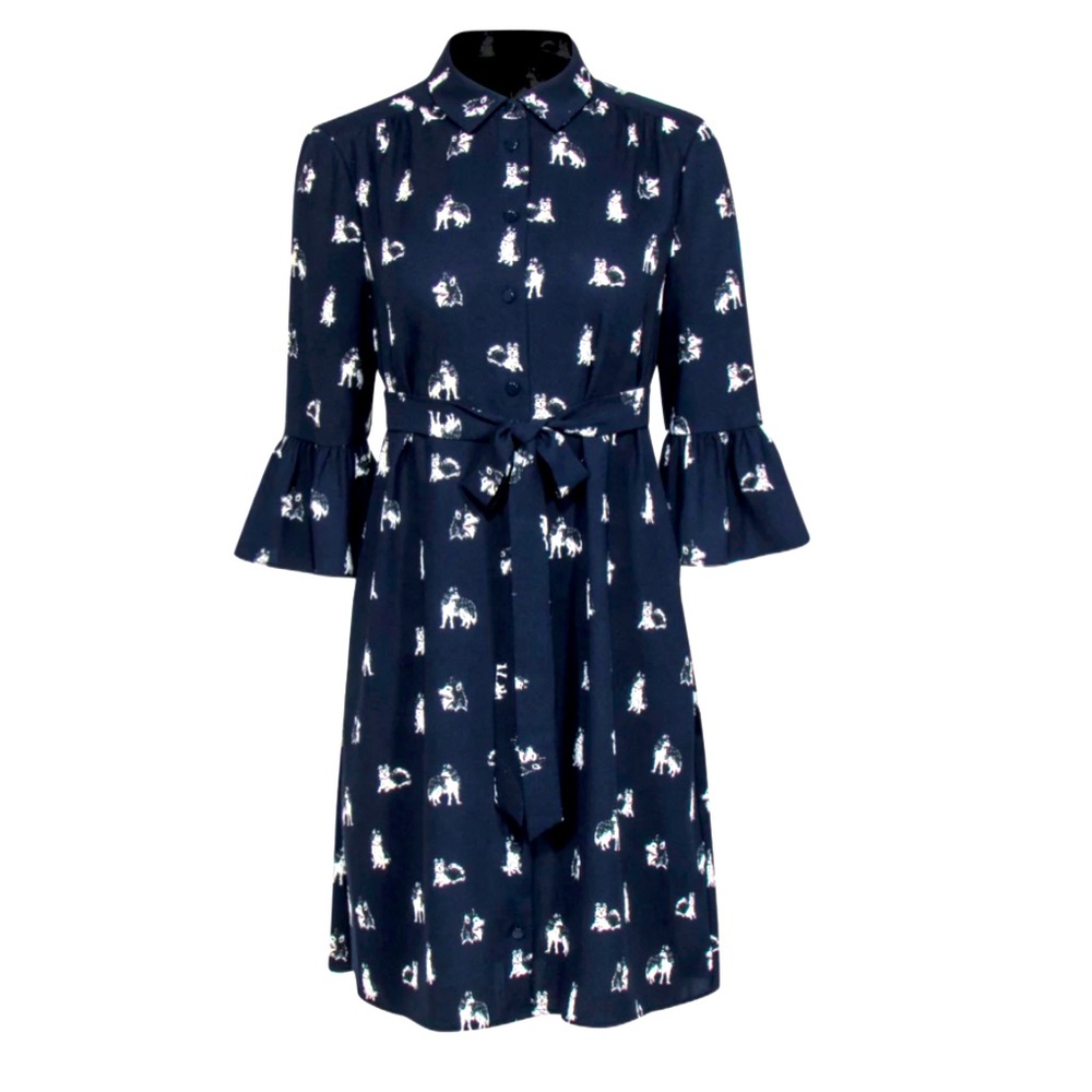 🆕 Beautiful Navy & White KATE SPADE Siberian Husky Shirt Dress